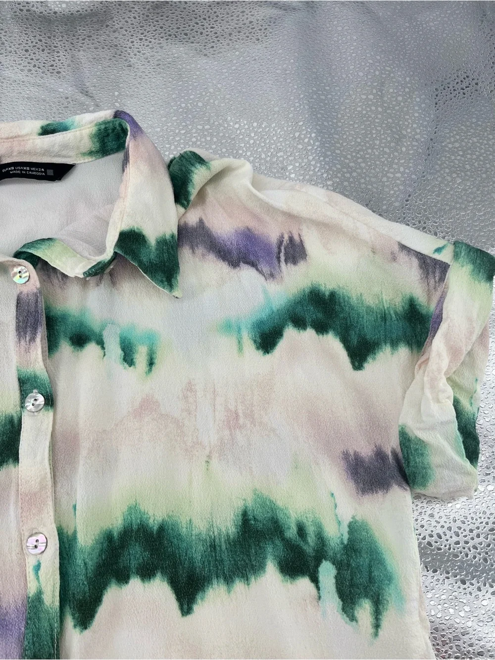 Zara Tie-Dye Matching Set Button-Down Shirt Breathable Elastic Waist Shorts XS
